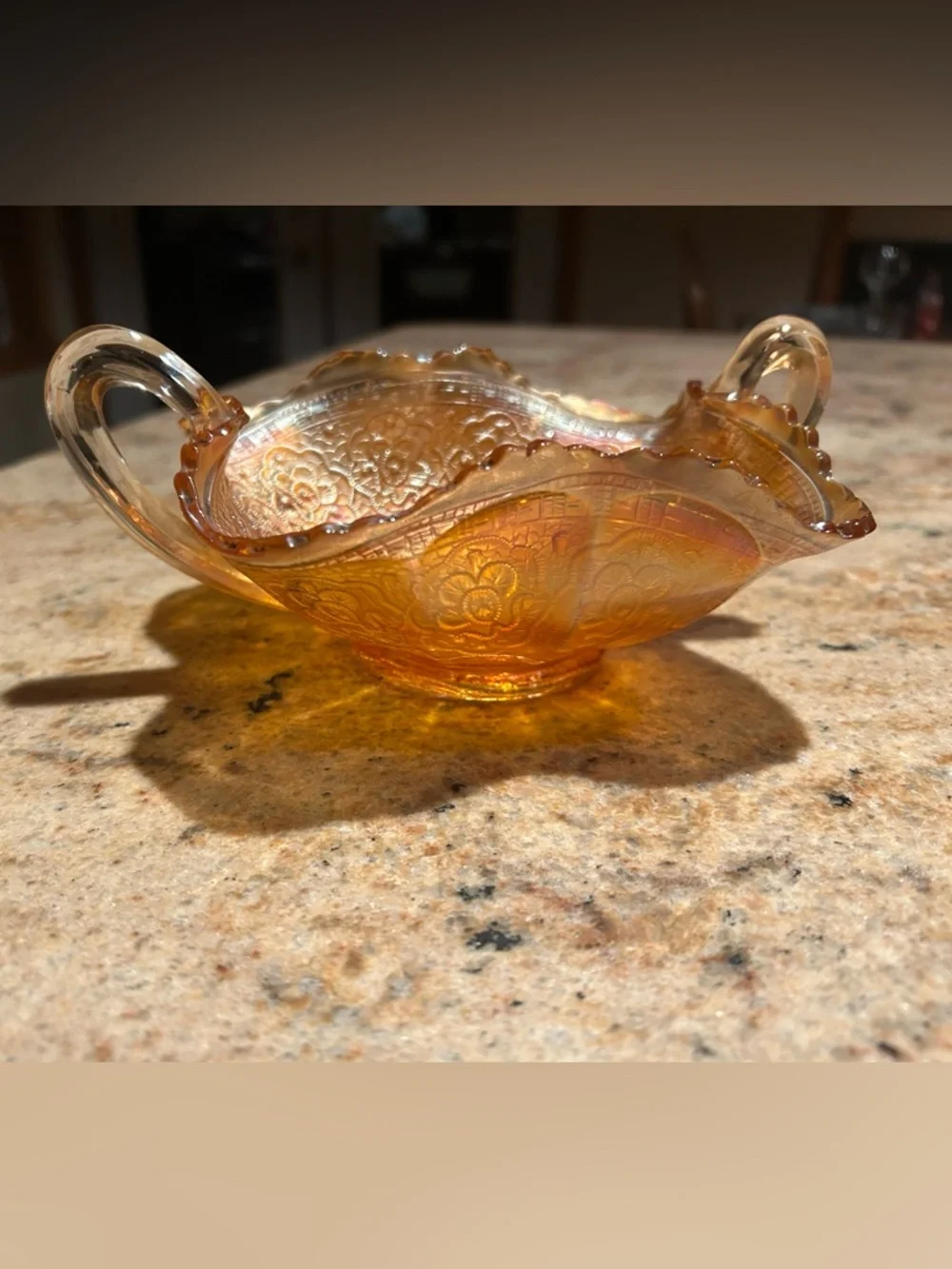 Fenton Persian Medallion Marigold  Carnival Glass Antique Bowl 5”x2.5”